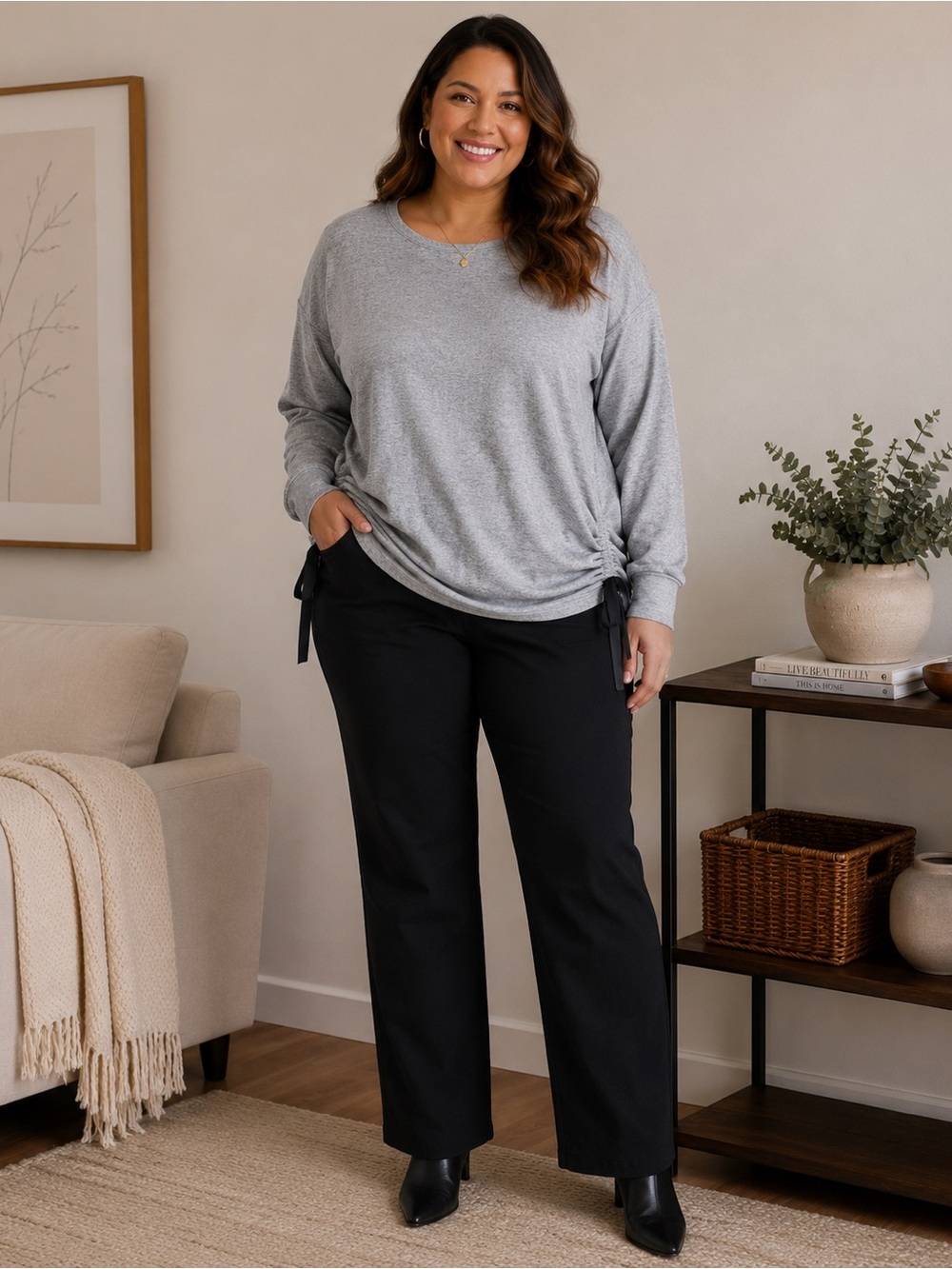INC International Concepts Light Gray Side-Tie Pullover